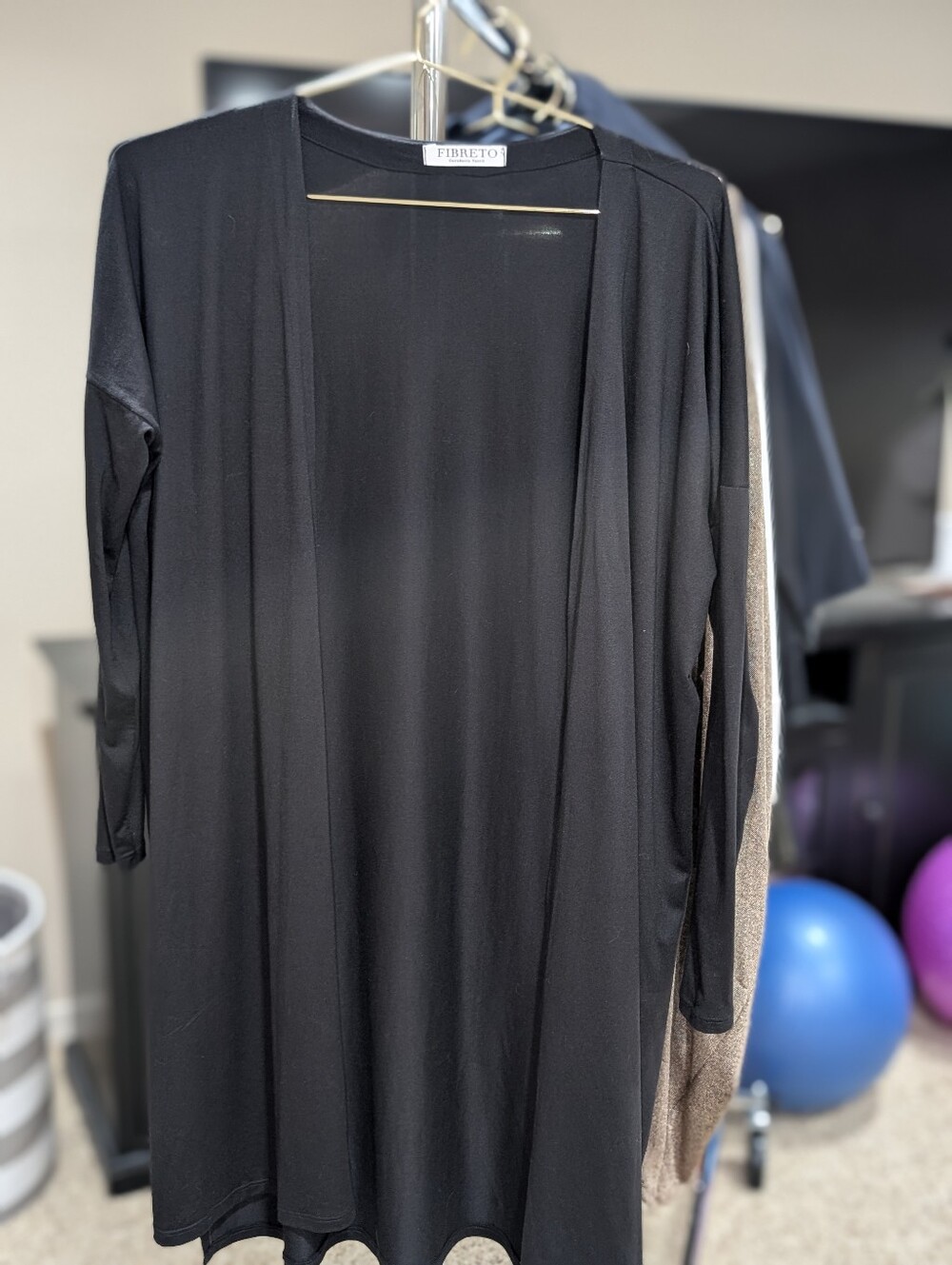 Fibreto Black Open-Front Long Cardigan